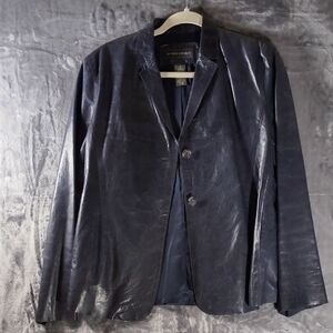 Y2K Banana Republic Women's Dark Blue Leather Blazer